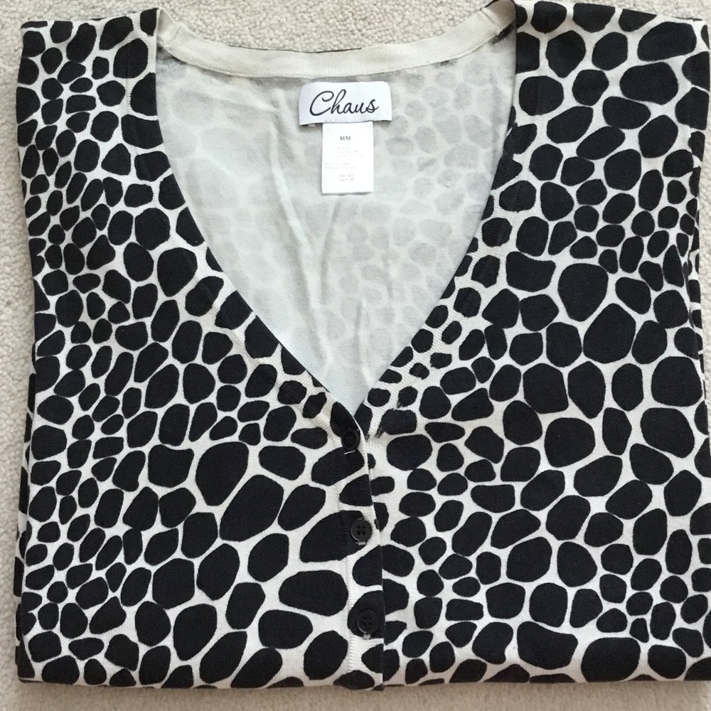 Chaus Black & White Animal Print V-Neck Cardigan